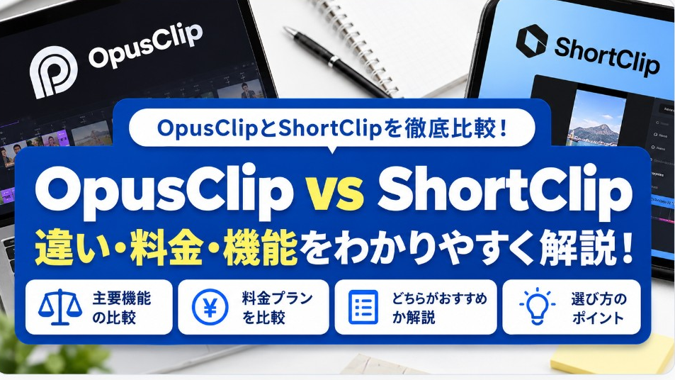OpusClip vs ShortClip 日本語ショート動画AIを徹底比較【2026年最新版】